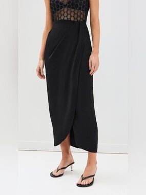 IRO Beya Elegant Black Wrap Midi Skirt